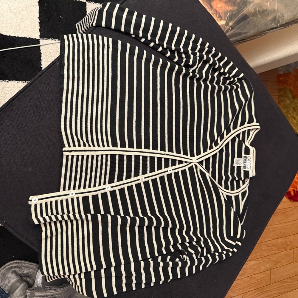 Anna Black and White Striped Button-Front Cardigan